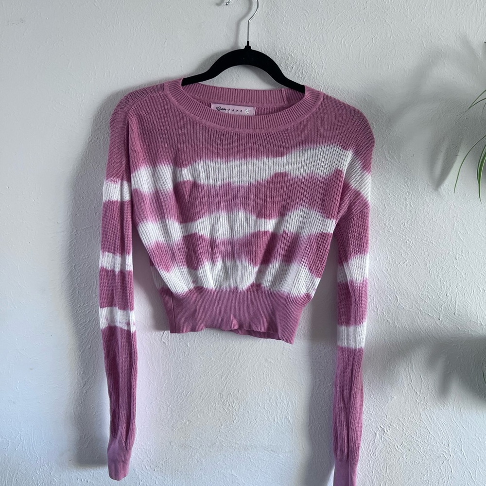 Pink and White Striped Women's Sweater Top